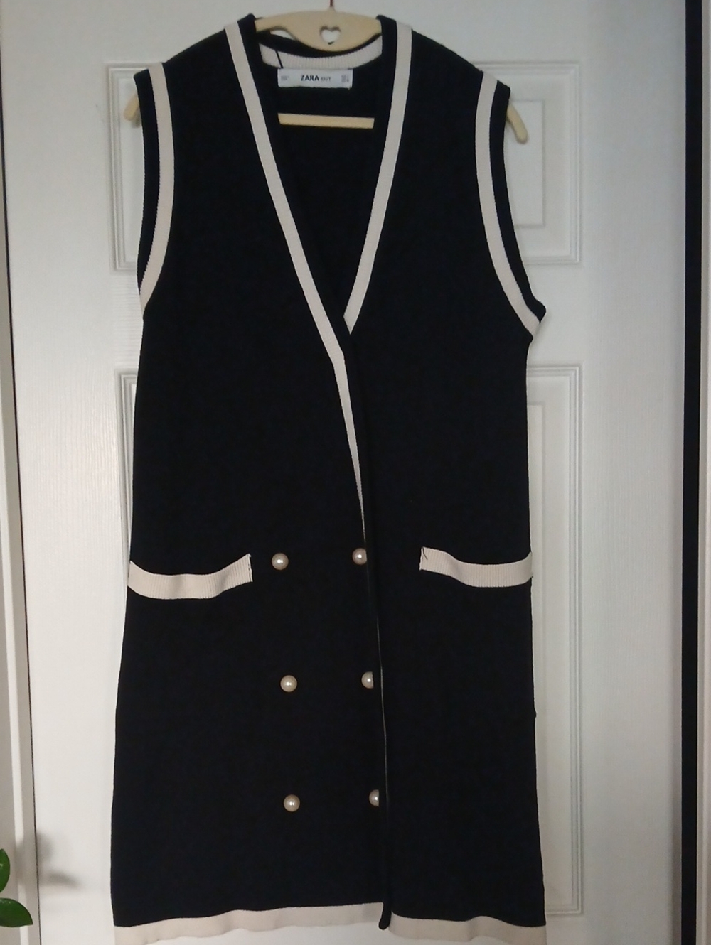 ZARA Black Sleeveless Knit Dress with Cream Trim